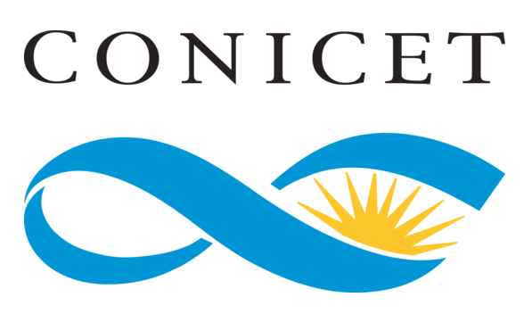 Logo de CONICET, con un diseño de ondas azules y un sol amarillo estilizado.